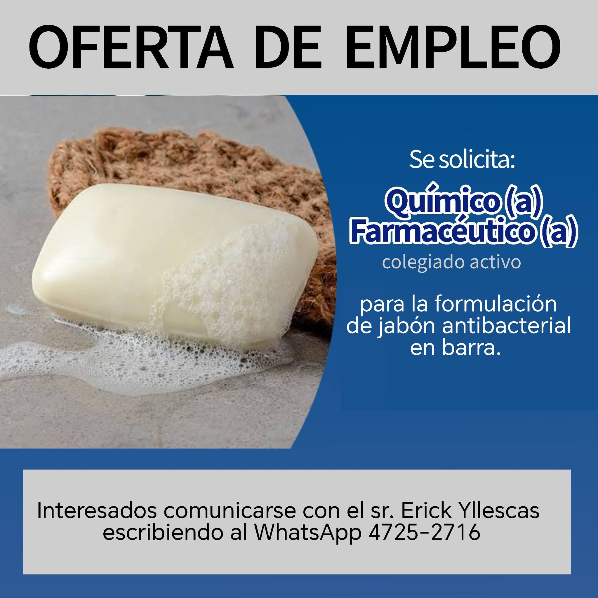 OFERTA LABORAL PARA QUÍMICO (A) FARMACÉUTICO (A)