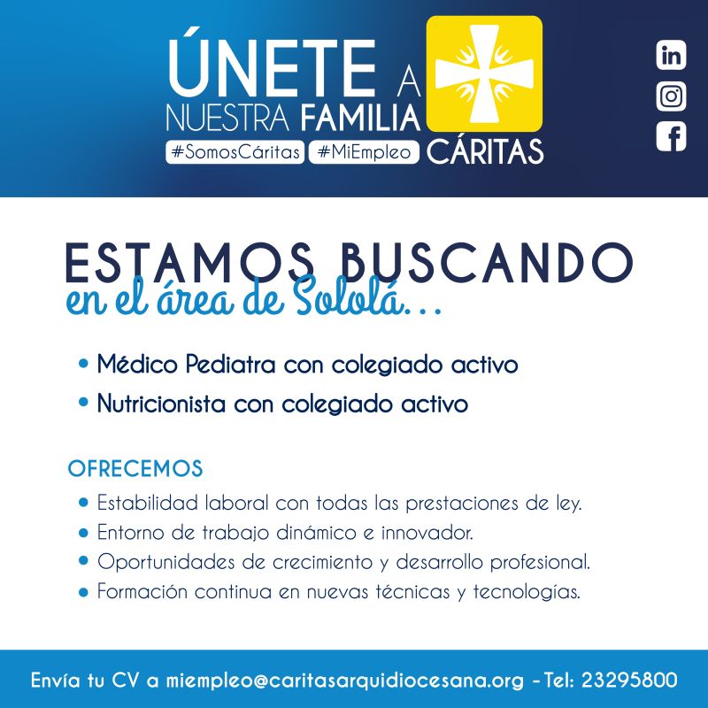 OFERTA LABORAL PARA NUTRICIONISTA EN SOLOLÁ