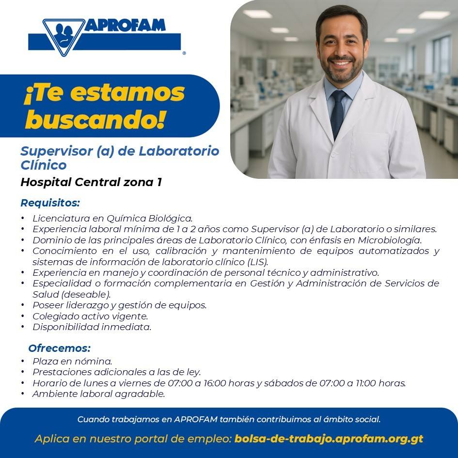 OFERTA LABORAL PARA QUÍMICO (A) BIÓLOGO (A)