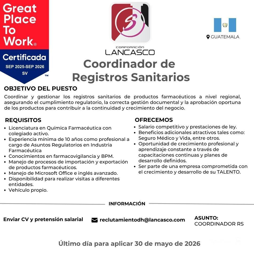OFERTA LABORAL PARA QUÍMICO (A) FARMACÉUTICO (A)