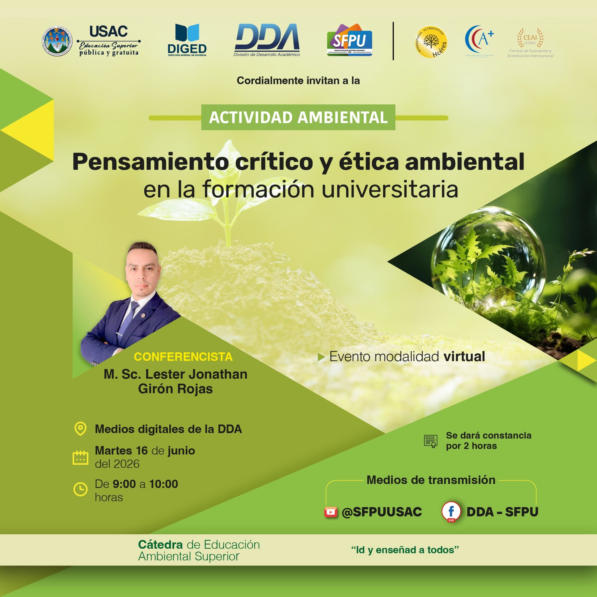 Conferencia «Pensamiento crítico y ética ambiental en la formación universitaria»