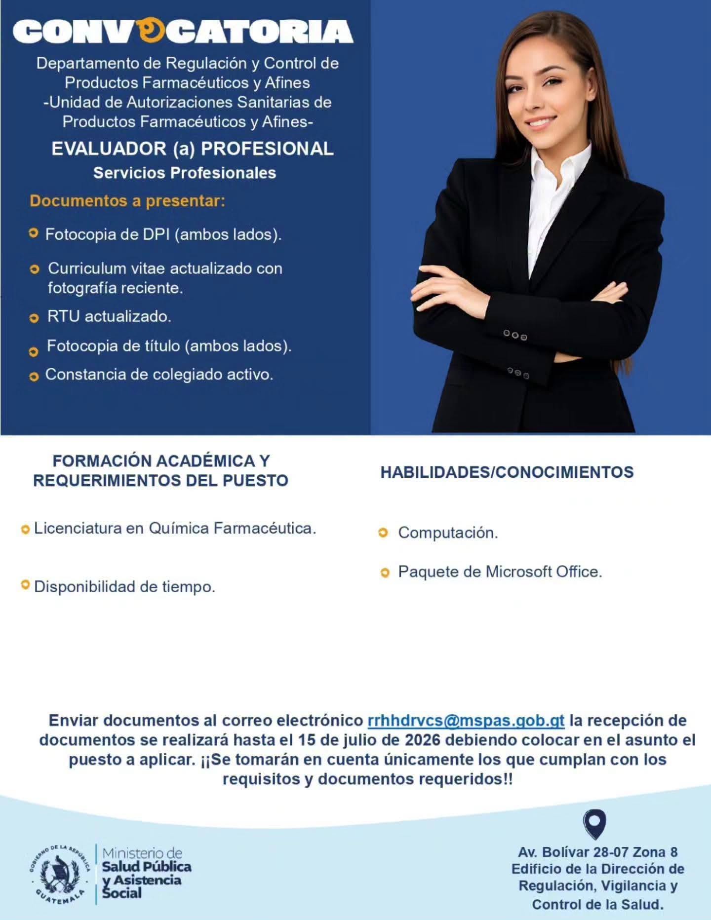 OFERRTA LABORAL PARA QUÍMICO (A) FARMACÉUTICO (A)