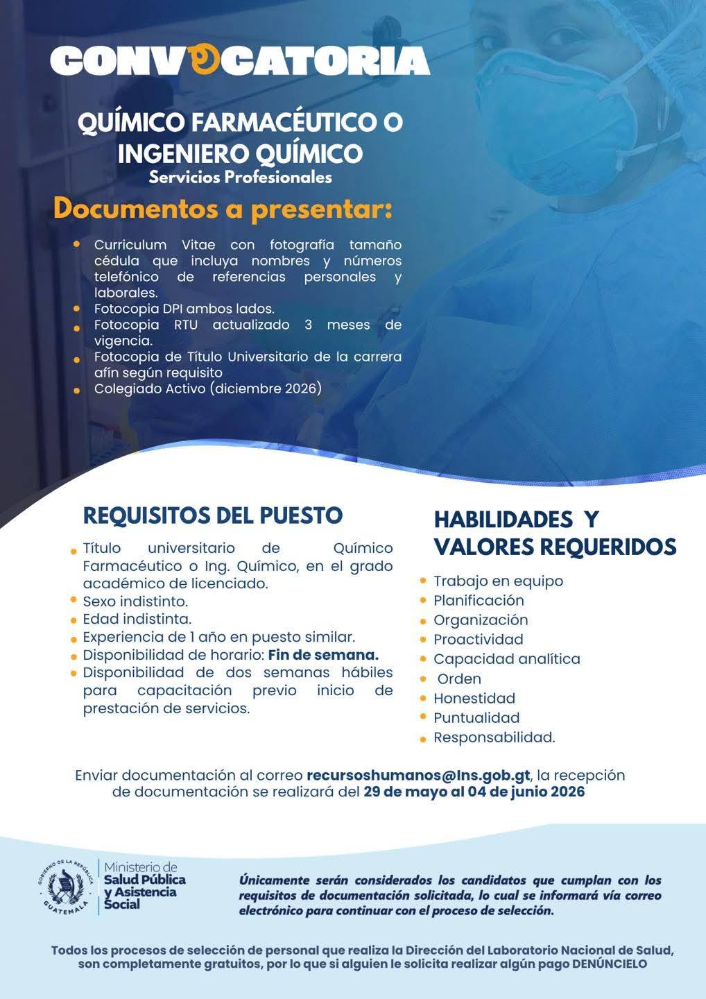 OFERTA LABORAL PARA QUÍMICO (A) FARMACÉUTICO (A)