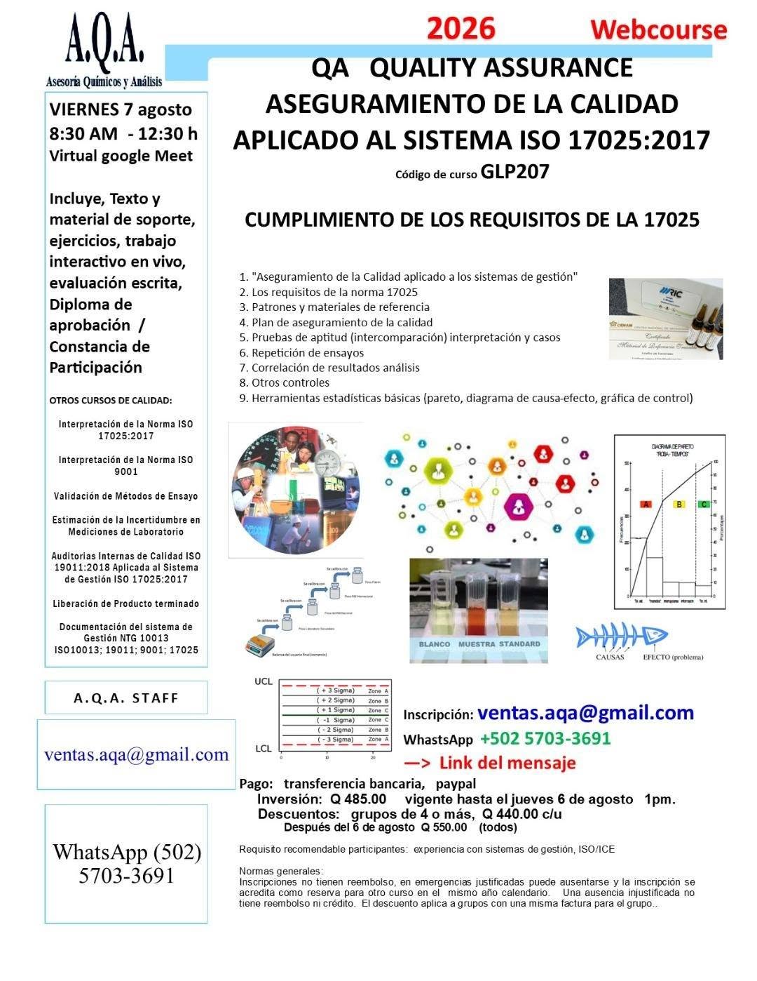 CURSO DE ASEGURAMIENTO DE LA CALIDAD APLICANDO EL SISTEMA ISO 17025:2017