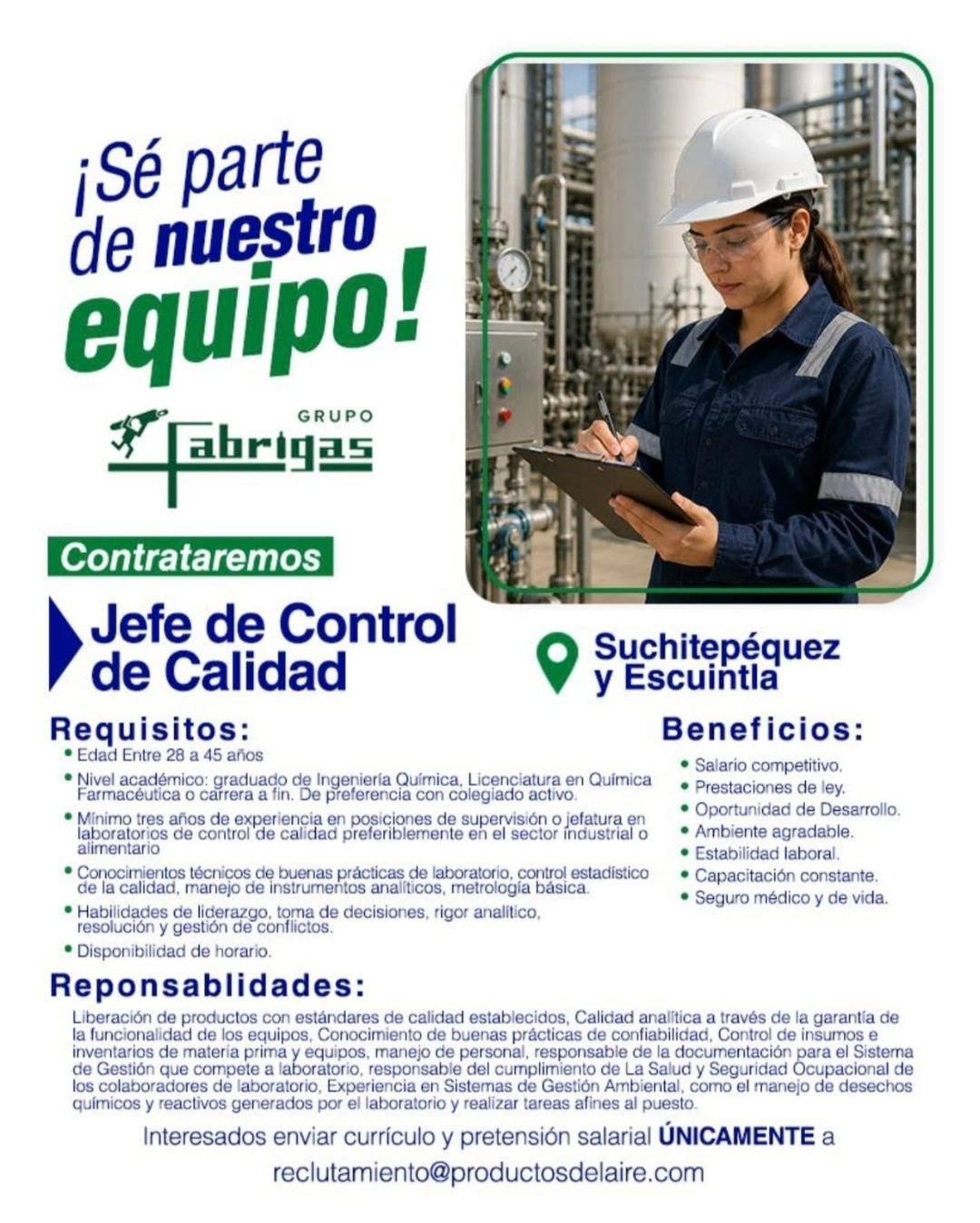 OFERTA LABORAL PARA QUÍMICO (A) FARMACÉUTICO (A)