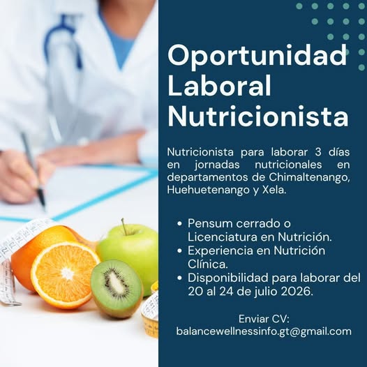 OFERTA LABORAL PARA NUTRICIONISTA