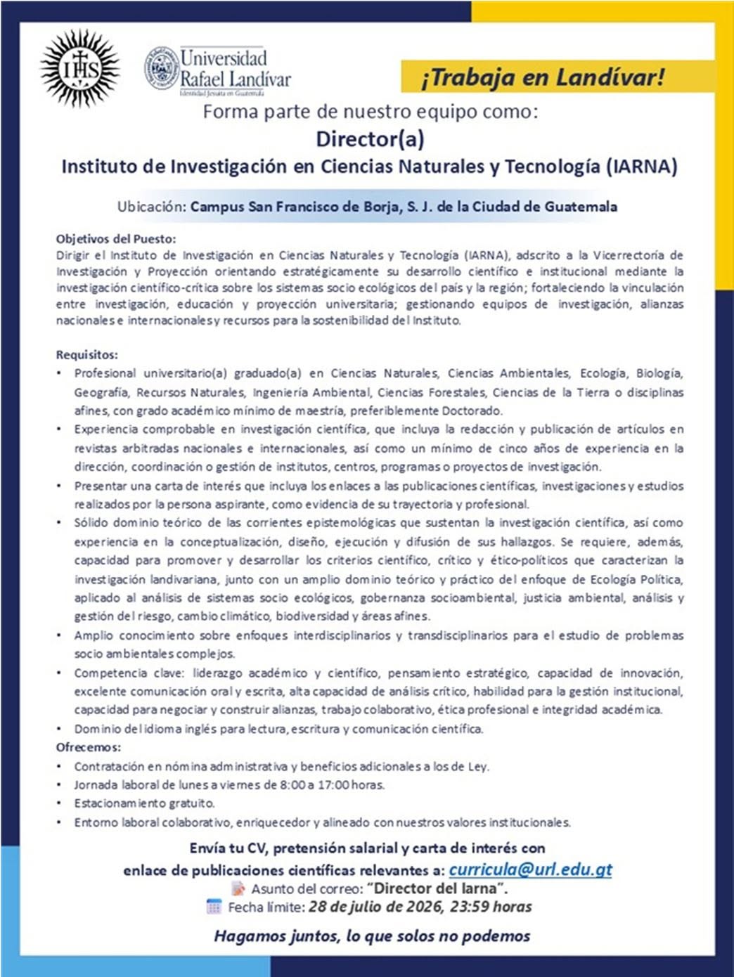 OFERTA LABORAL PARA BIÓLOGO (A)