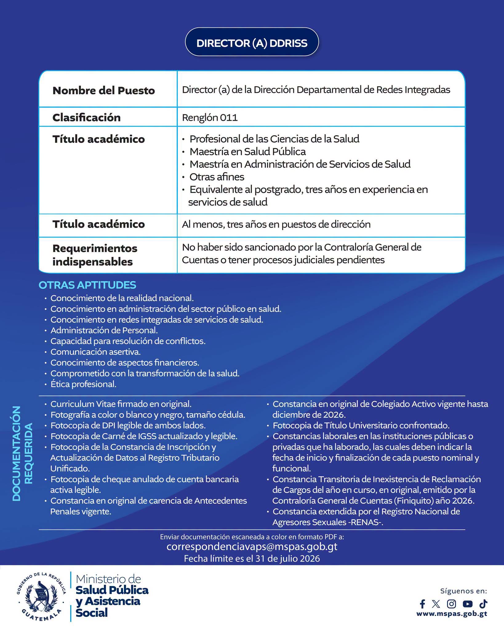 OFERTA LABORAL PARA PROFESIONAL DE LA SALUD