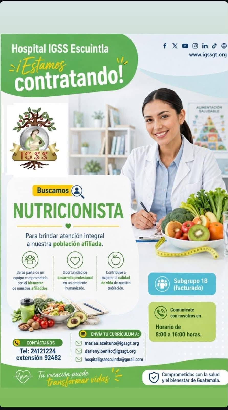 OFERTA LABORAL PARA NUTCIONISTA