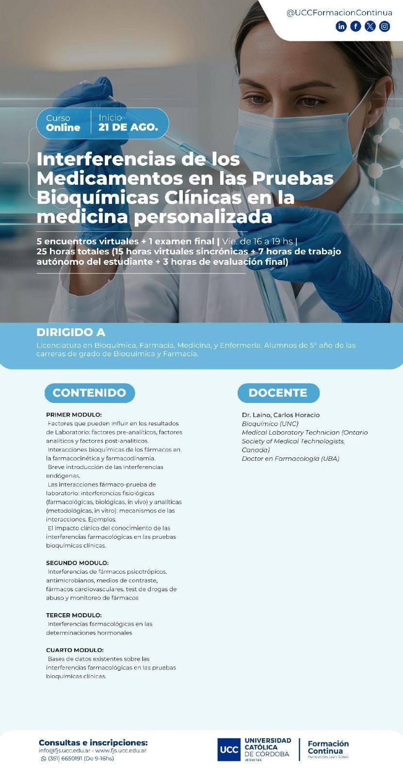 Curso online sobre Interferencias de los Medicamentos en las Pruebas Bioquímicas Clínicas