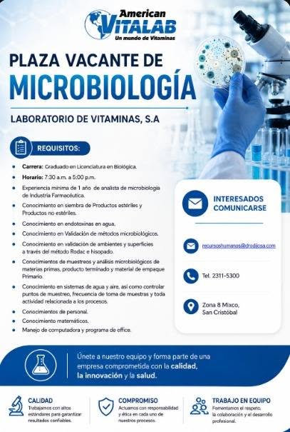 OFERTA LABORAL PARA PLAZA DE MICROBIOLOGÍA