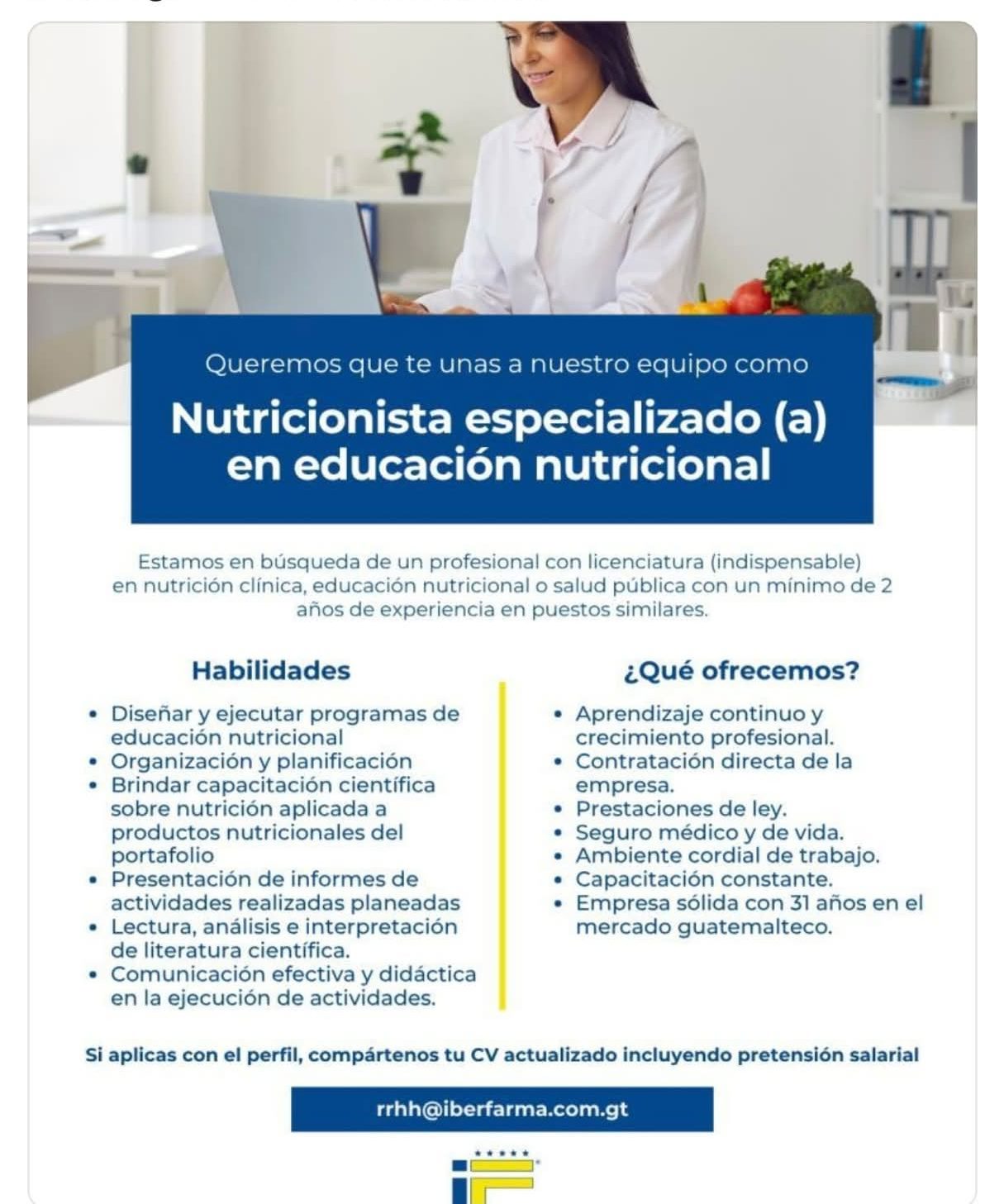 OFERTA LABORAL PARA NUTRICIONISTA
