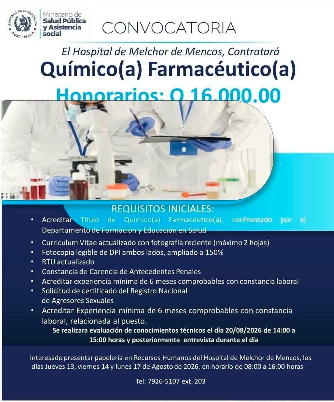 OFERTA LABORAL PARA QUÍMICO (A) FARMACÉUTICO (A) PARA PETÉN