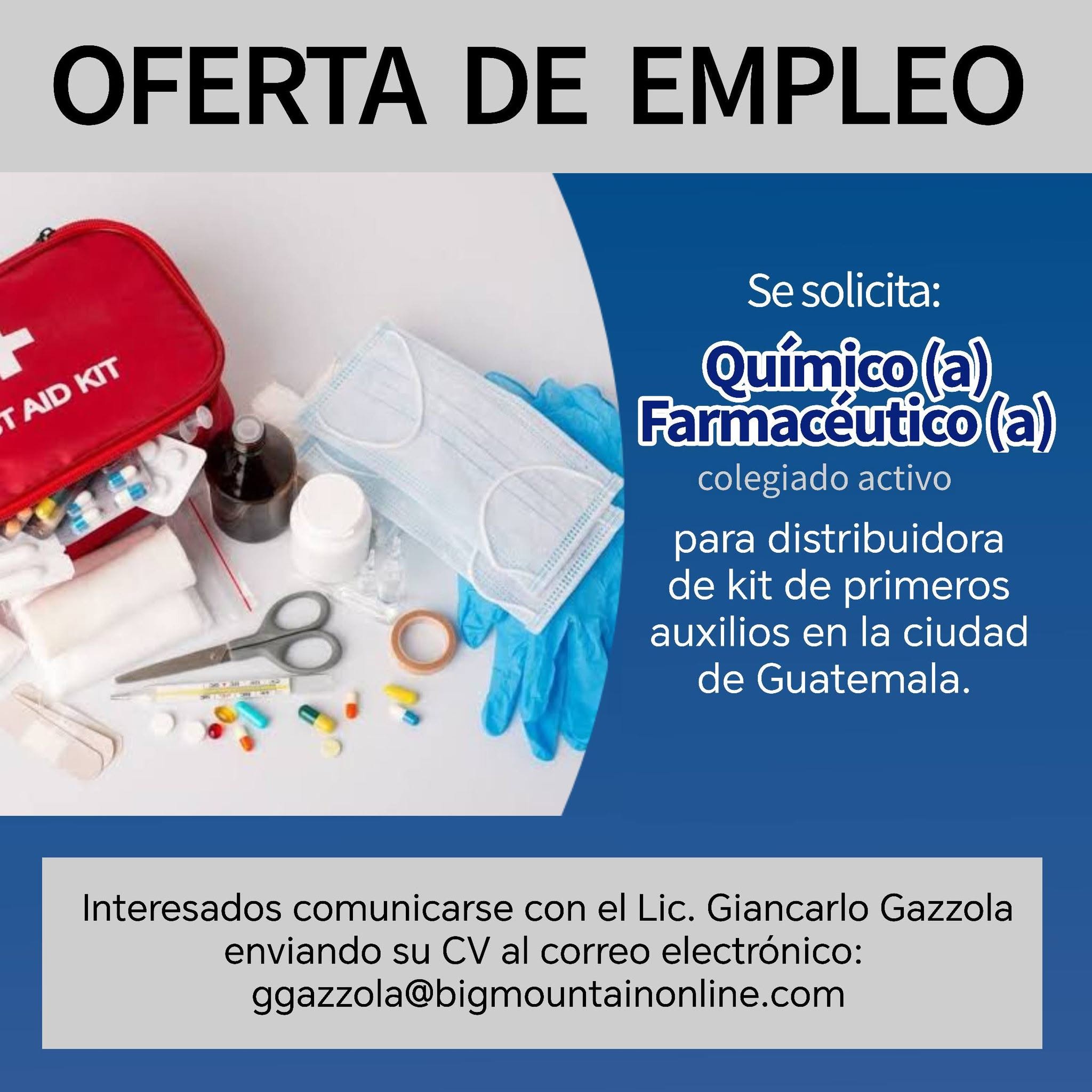 OFERTA LABORAL PARA QUÍMICO (A) FARMACÉUTICO (A) PARA DISTRIBUIDEDORA