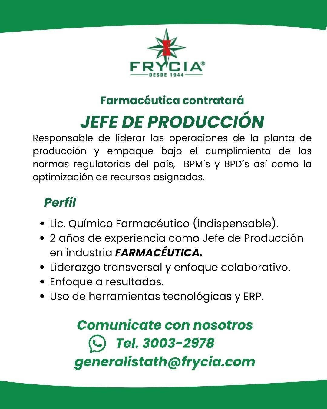 OFERTA LABORAL PARA QUÍMICO (A) FARMACÉUTICO (A)