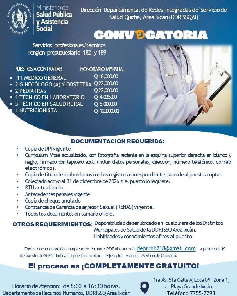 OFERTA PARA NUTRICIONISTA EN QUICHÉ