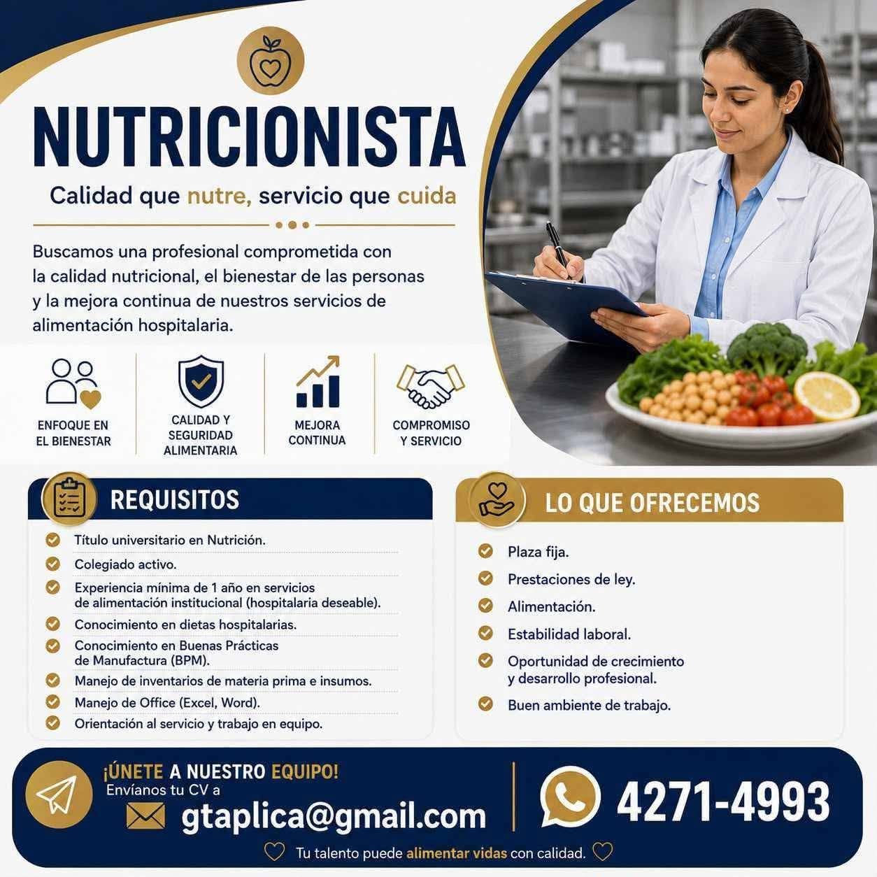 OFERTA LABORAL PARA NUTRICIONISTA
