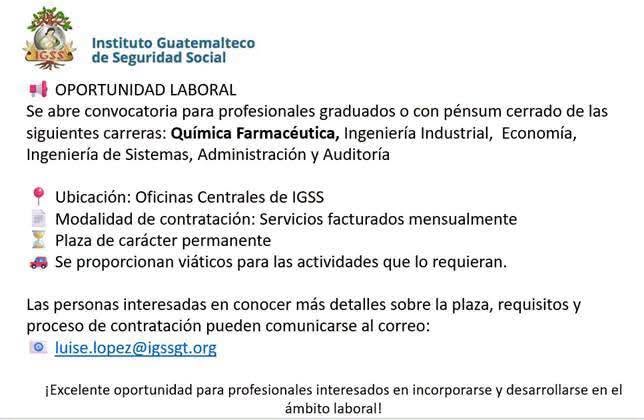 OFERTA LABORAL PARA QUÍMICO (A) FARMACÉUTICO (A)