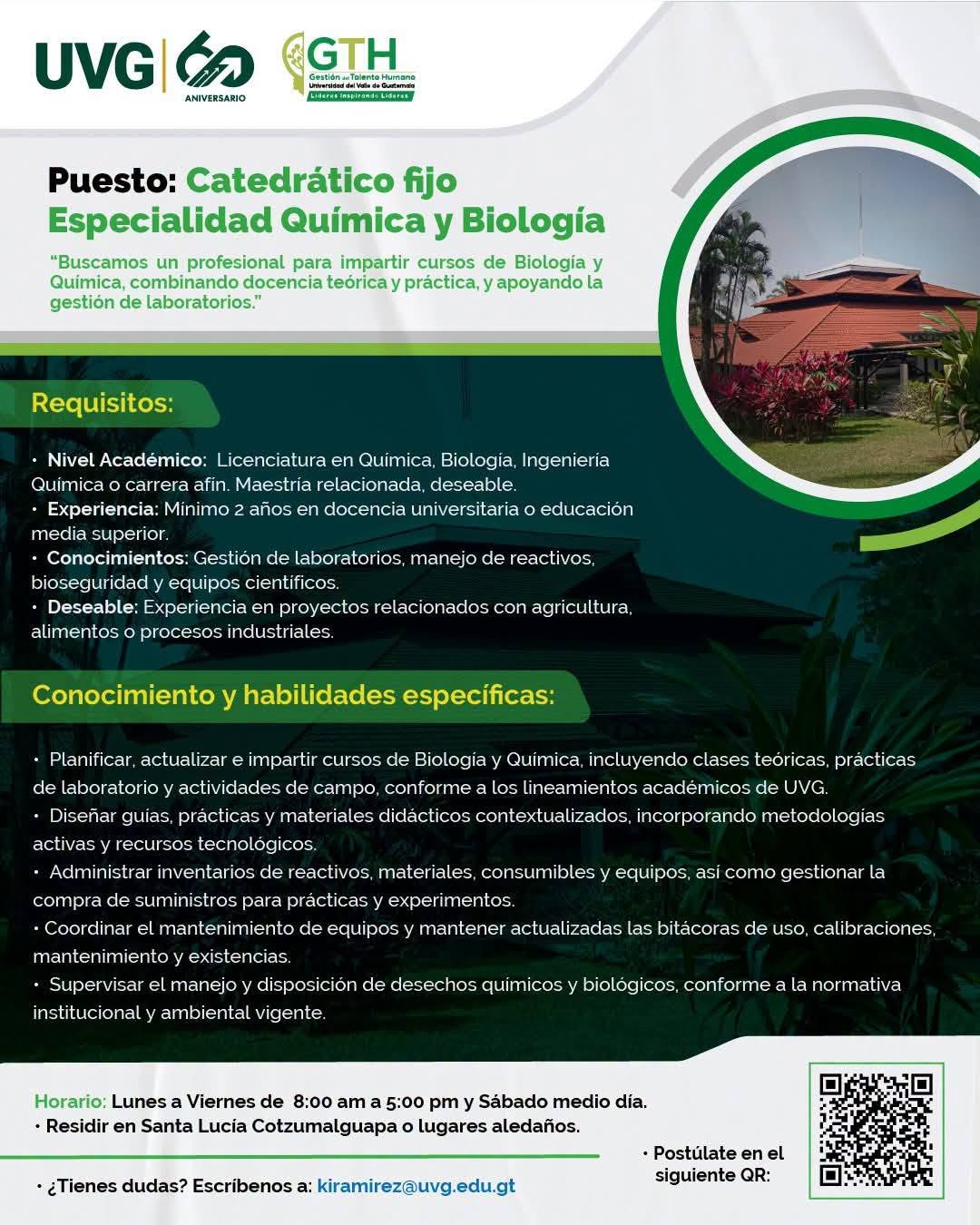 OFERTA LABORAL PARA QUÍMICO (A) O BIÓLOGO (A)