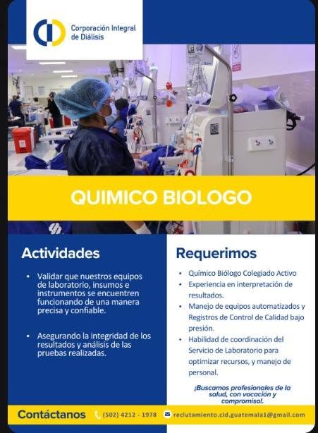 OFERTA LABORAL PARA QUÍMICO (A) BIÓLOGO (A)