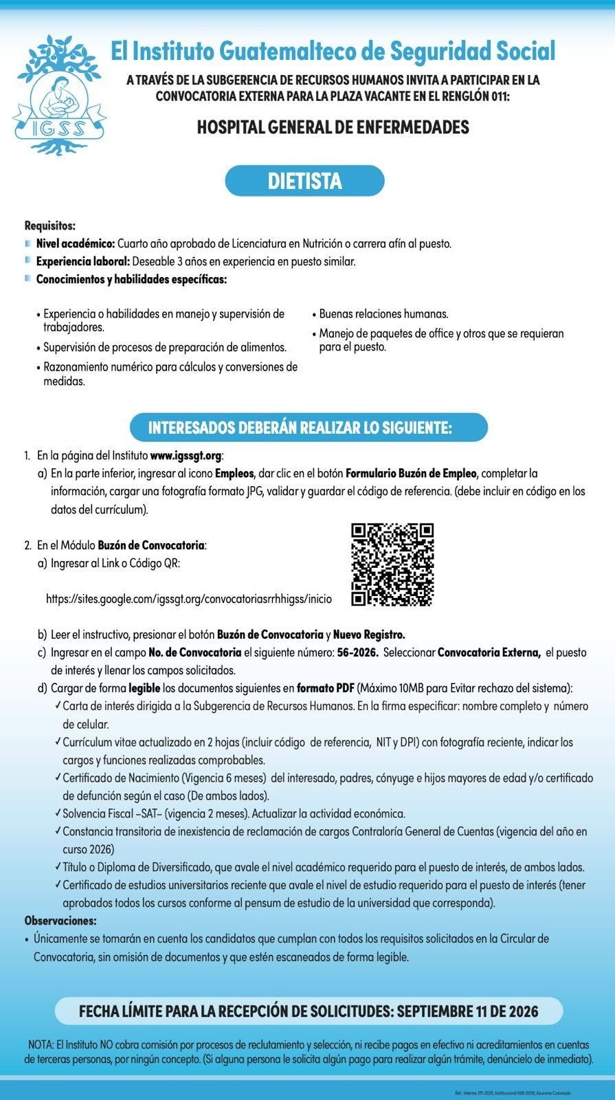 OFERTA LABORAL PARA NUTRICIONISTA