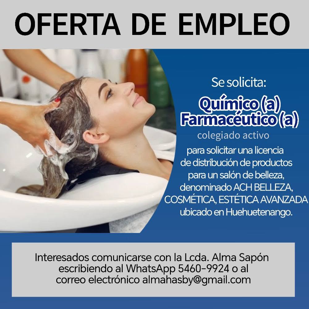 OFERTA LABORAL PARA QUÍMICO (A) FARMACÉUTICO (A)