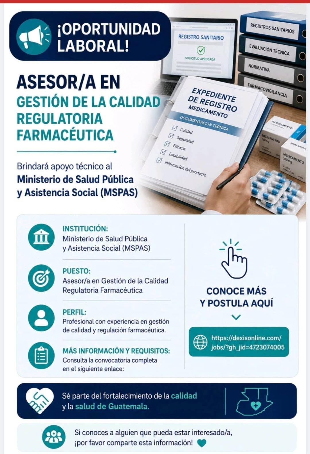 OFERTA LABORAL PARA QUÍMICO (A) FARMACÉUTICO (A)