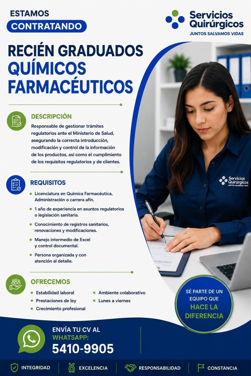 OFERTA LABORAL PARA QUÍMICO (A) FARMACÉUTICO (A)