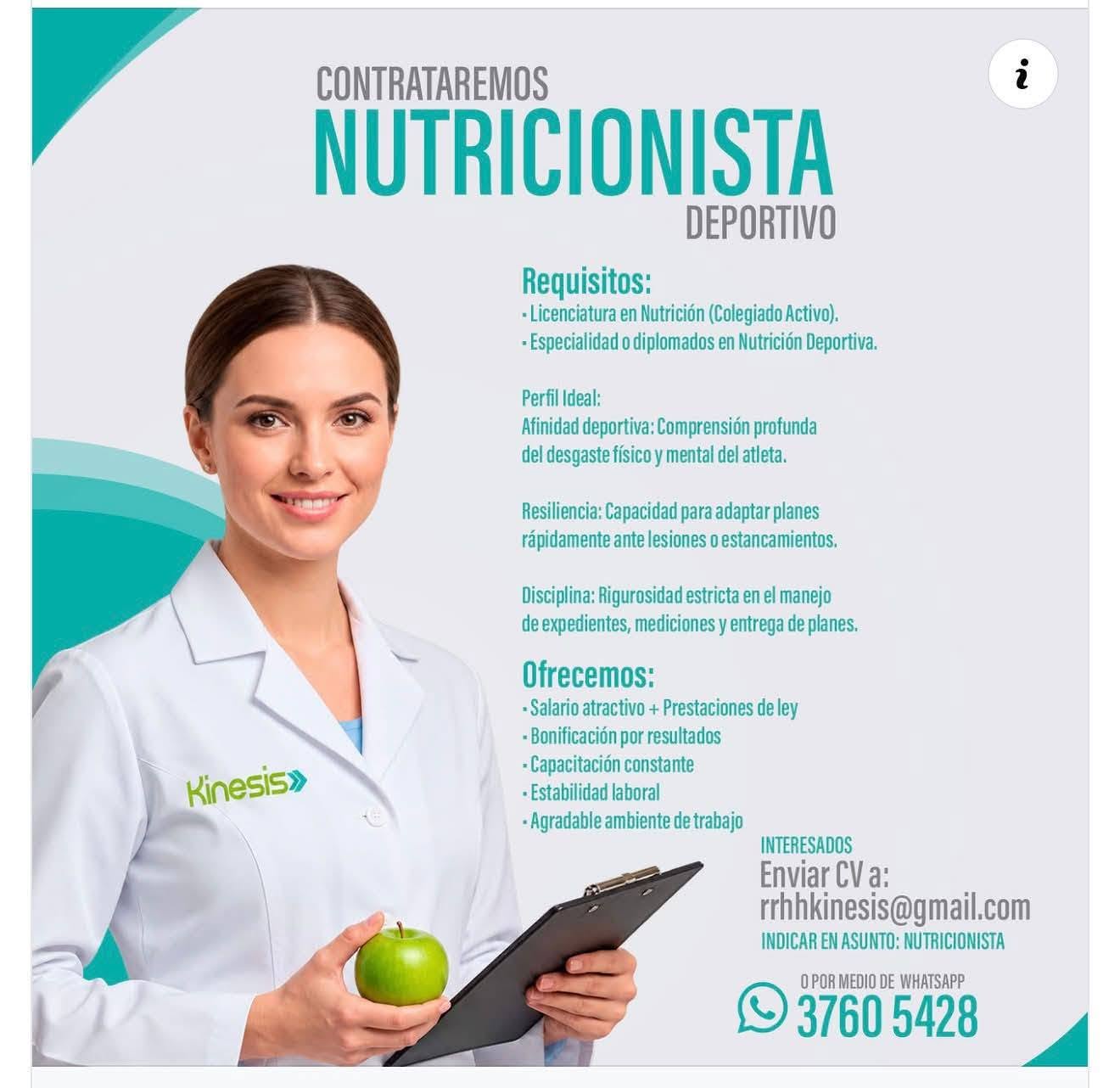 OFERTA LABORAL PARA NUTRICIONISTA