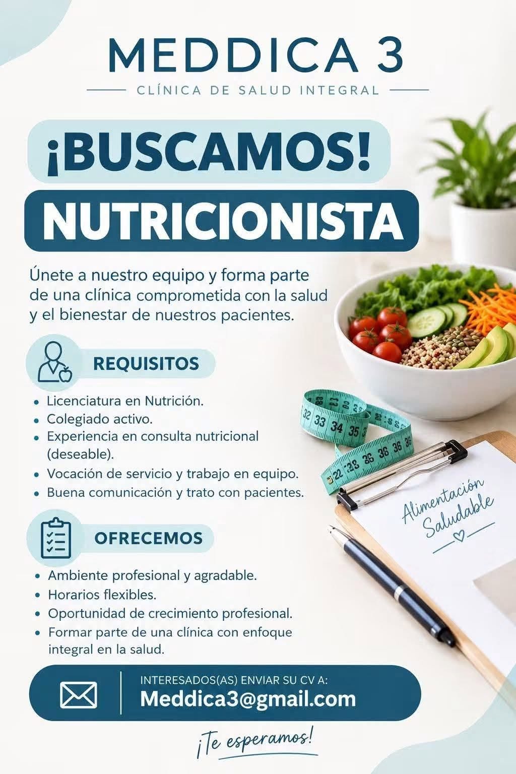 OFERTA LABORAL PARA NUTRICIONISTA