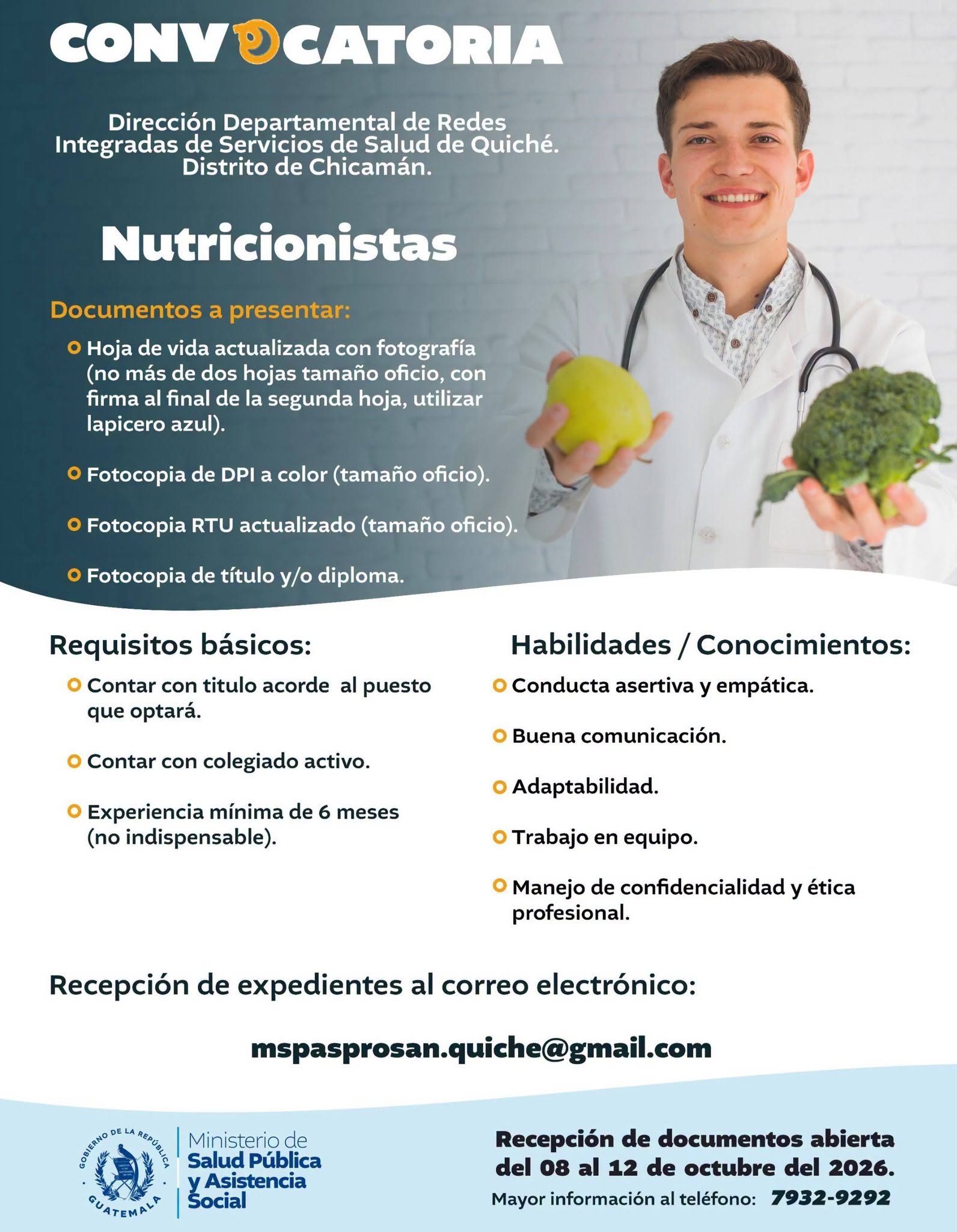 OFERTA LABORAL PARA NUTRICIONISTA EN QUICHÉ