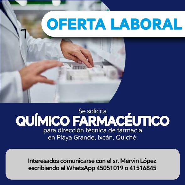 OFERTA LABORAL PARA QUÍMICO FARMACÉUTICO
