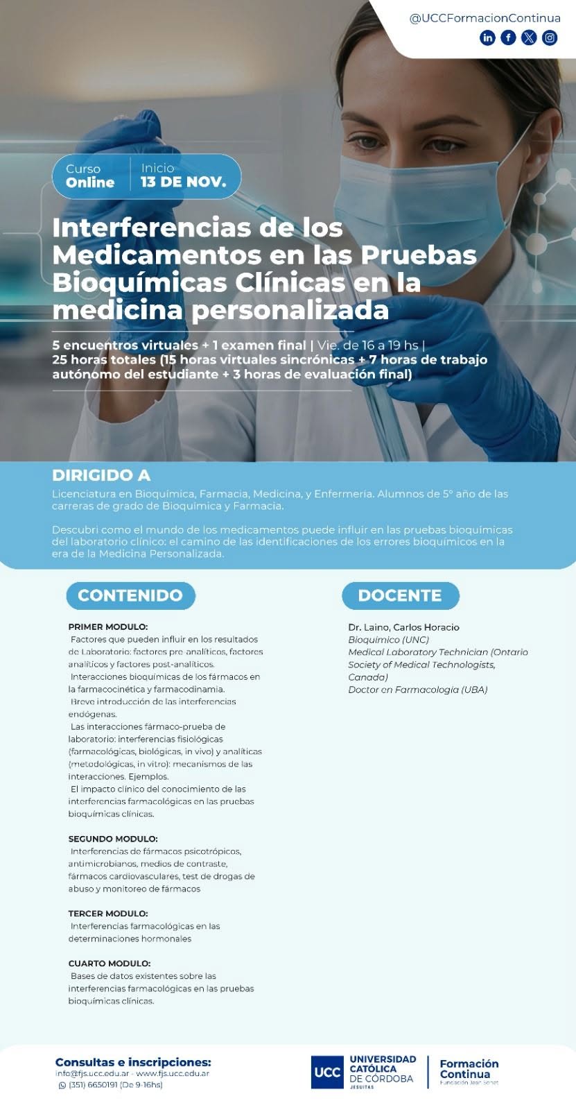 Curso «Interferencias de los medicamentos en las pruebas bioquímicas clínicas en la medicina personalizada»