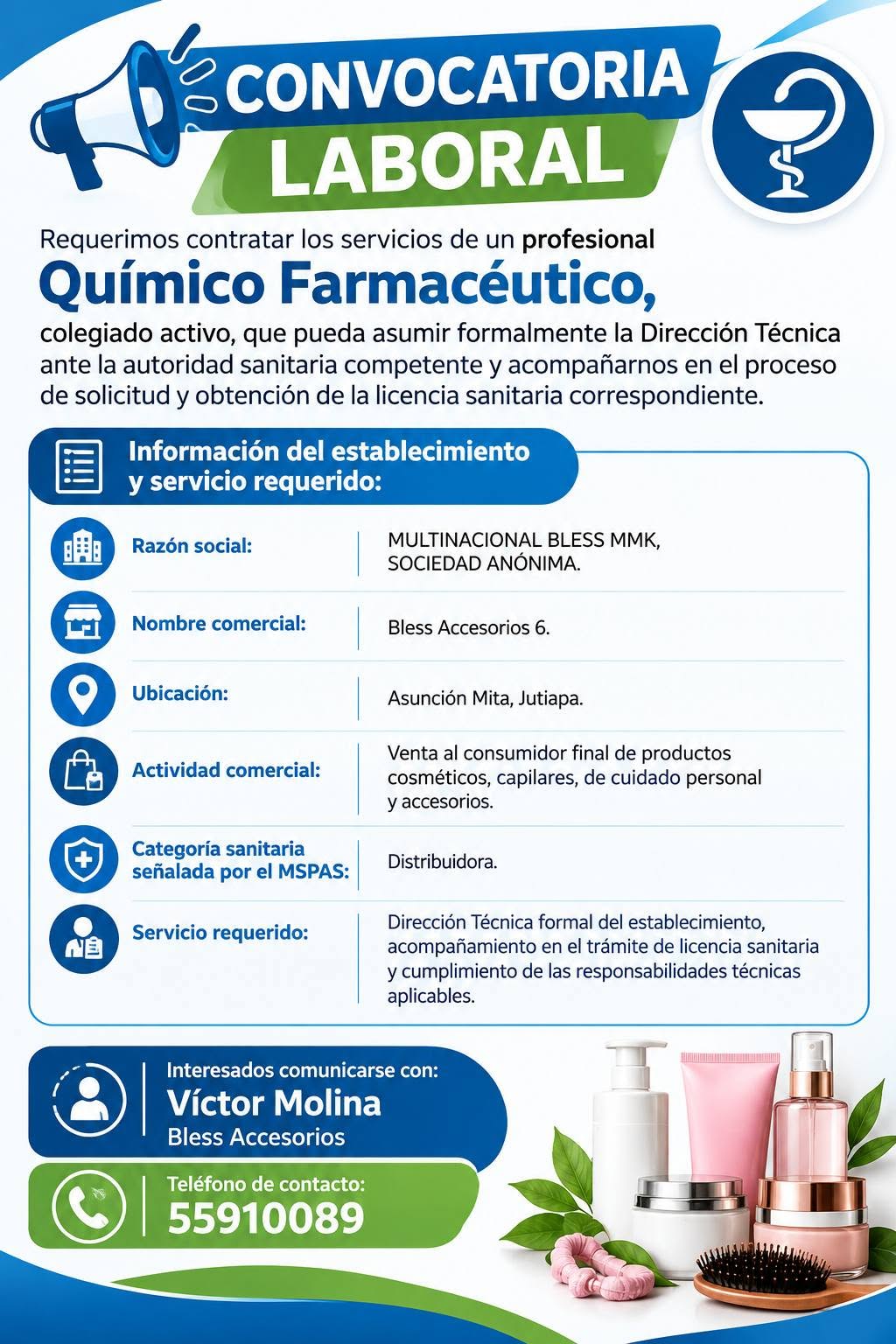 OFERTA LABORAL PARA QUÍMICO FARMACÉUTICO EN JUTIAPA