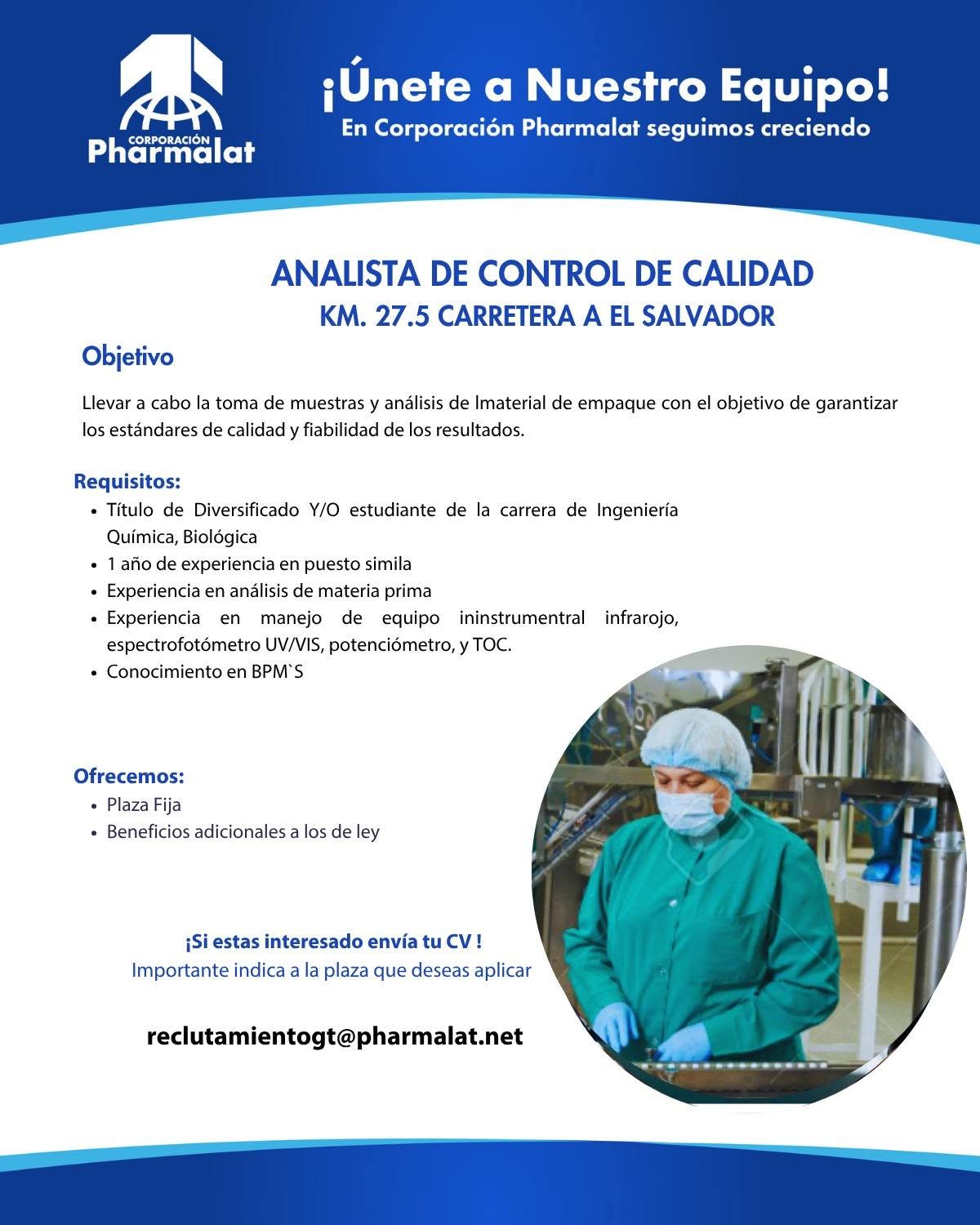 OFERTA LABORAL PARA QUÍMICO (A) BIÓLOGO (A)