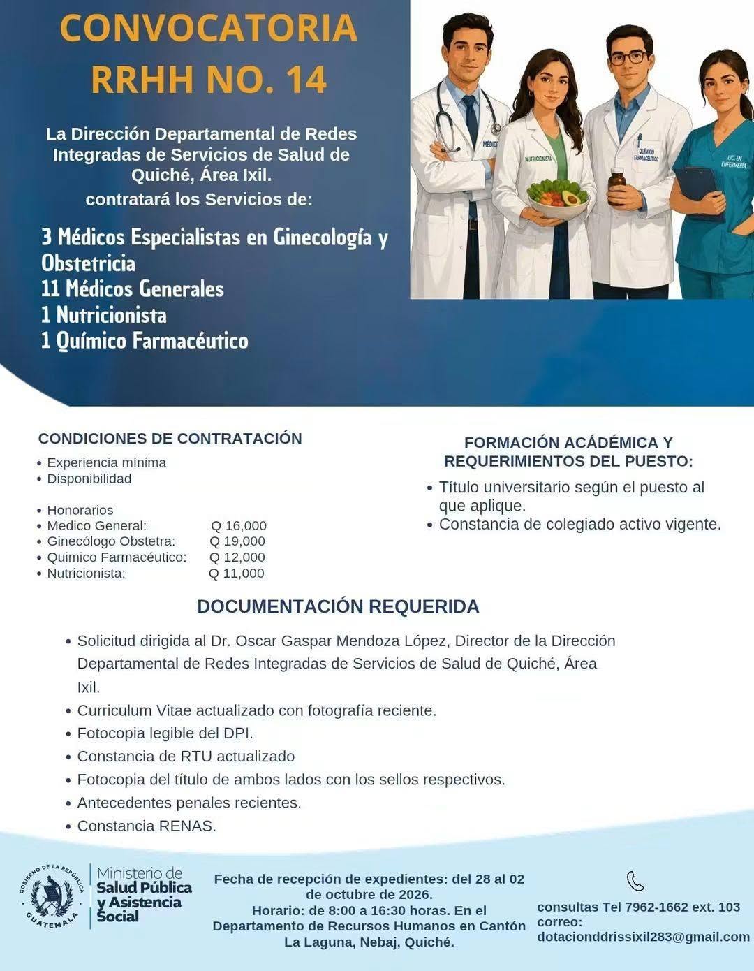 OFERTA LABORAL PARA QUÍMICO FARMACÉUTICO Y NUTRICIONISTA