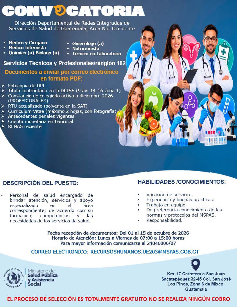 OFERTA LABORAL PARA QUÍMICO BIÓLOGO Y NUTRICIONISTA