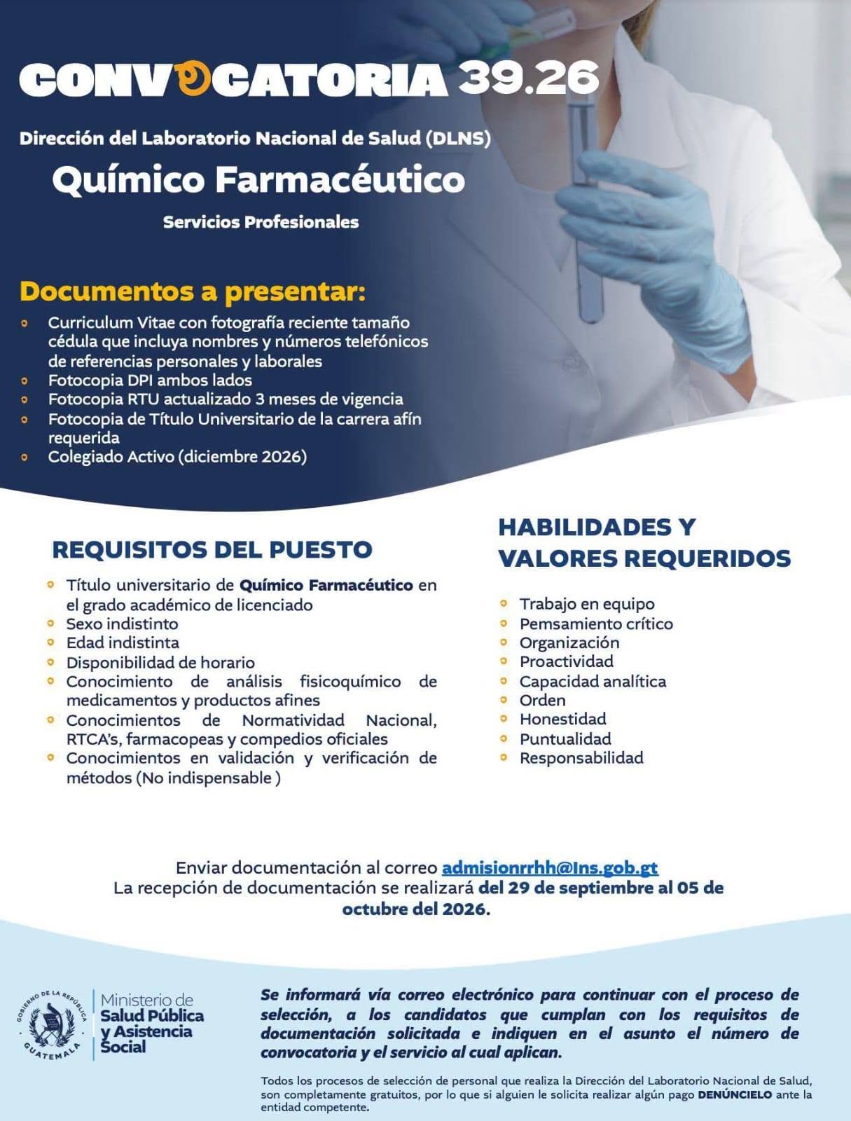 OFERTA LABORAL PARA QUÍMICA FARMACÉUTICA