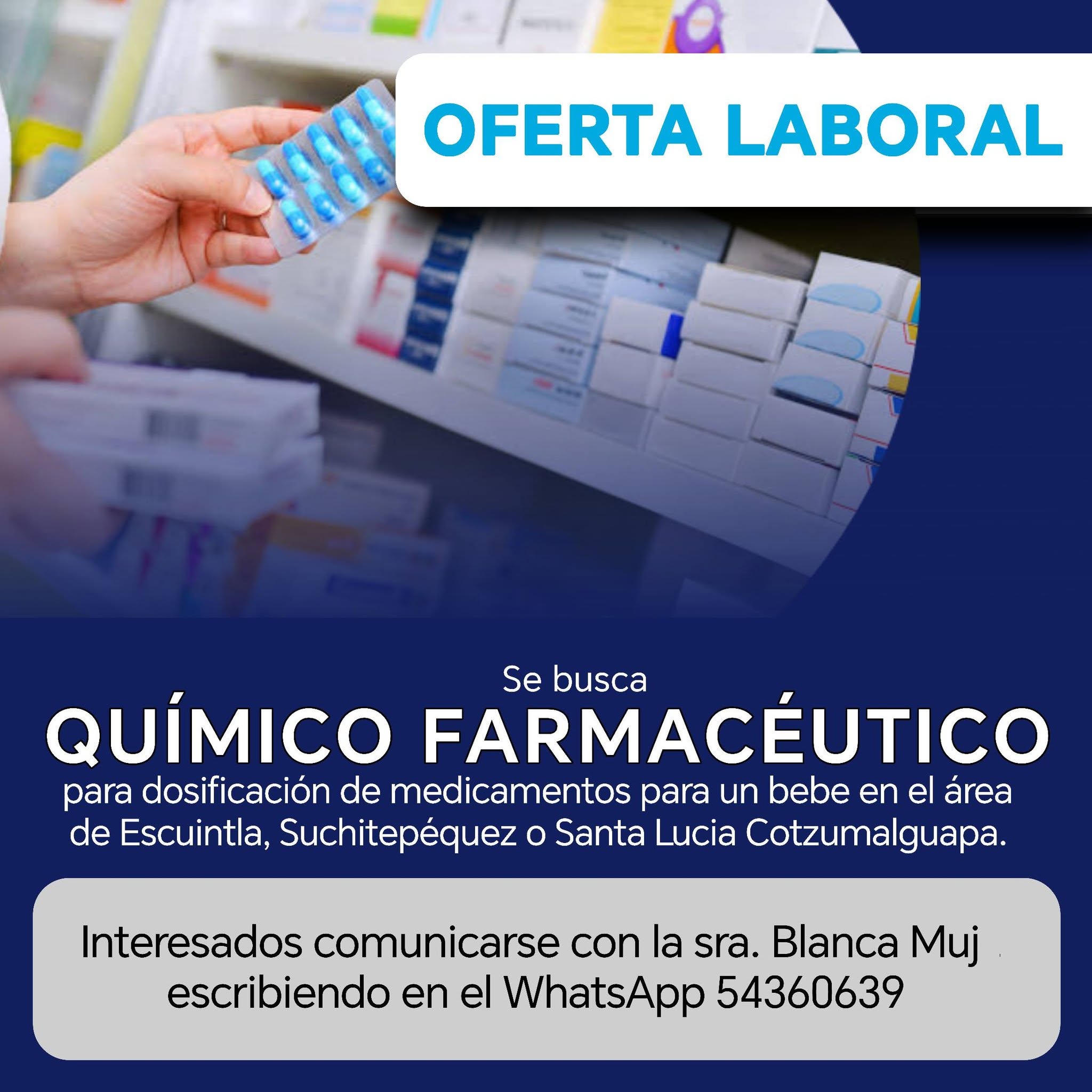 OFERTA LABORAL PARA QUÍMICO FARMACÉUTICO