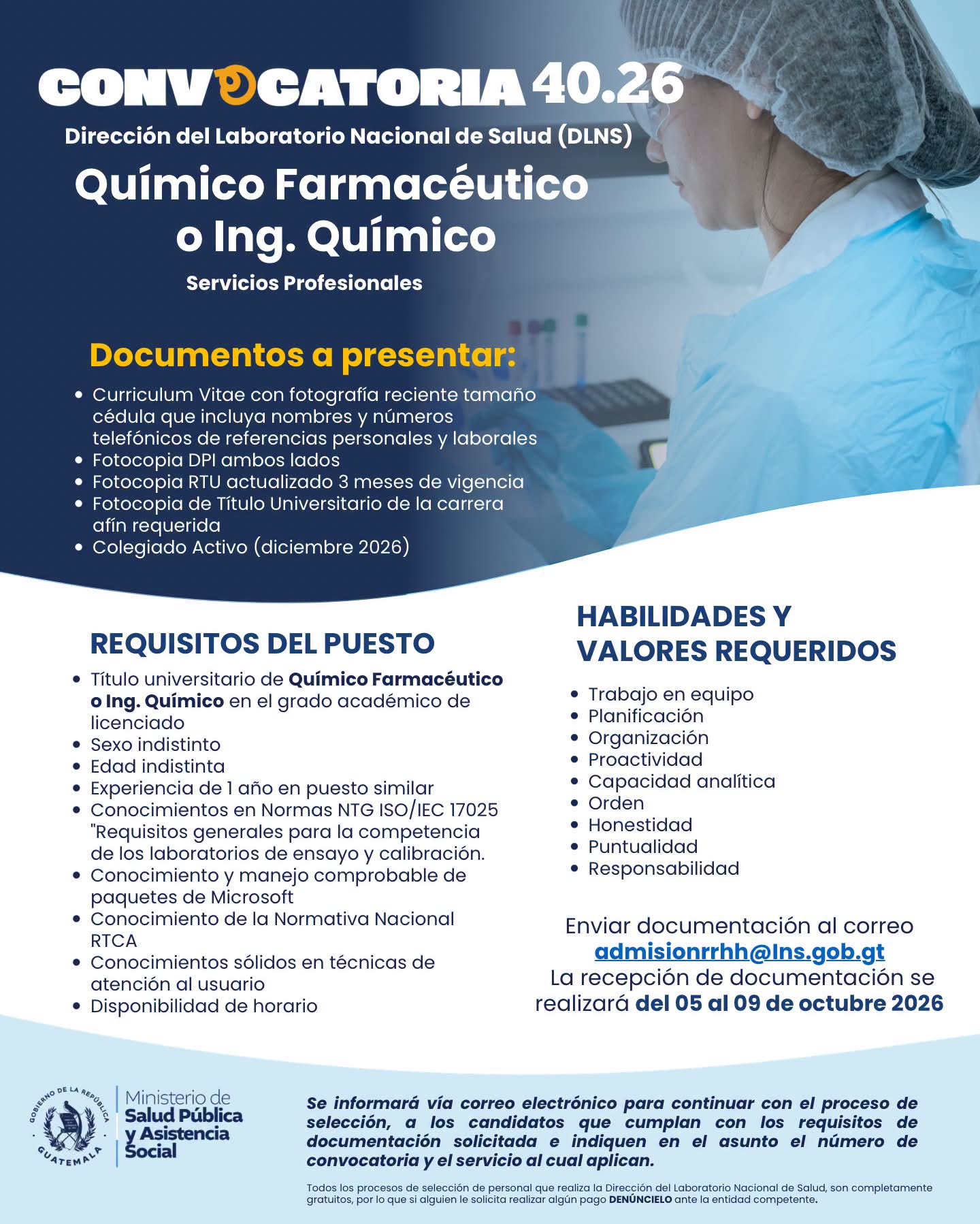 OFERTA LABORAL PARA QUÍMICO (A) FARMACÉUTICO (A)