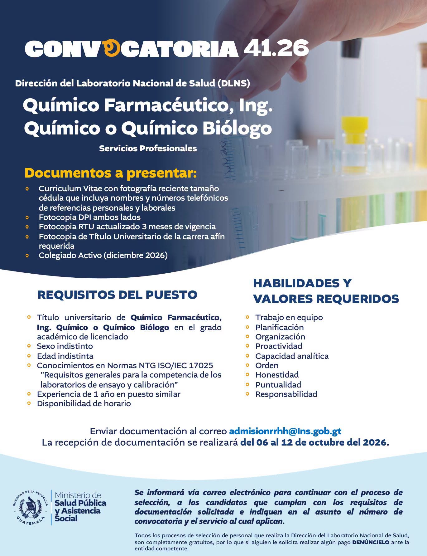 OFERTA LABORAL PARA QUÍMICO (A) FARMACÉUTICO (A) O QUÍMICO (A) BIÓLOGO (A)