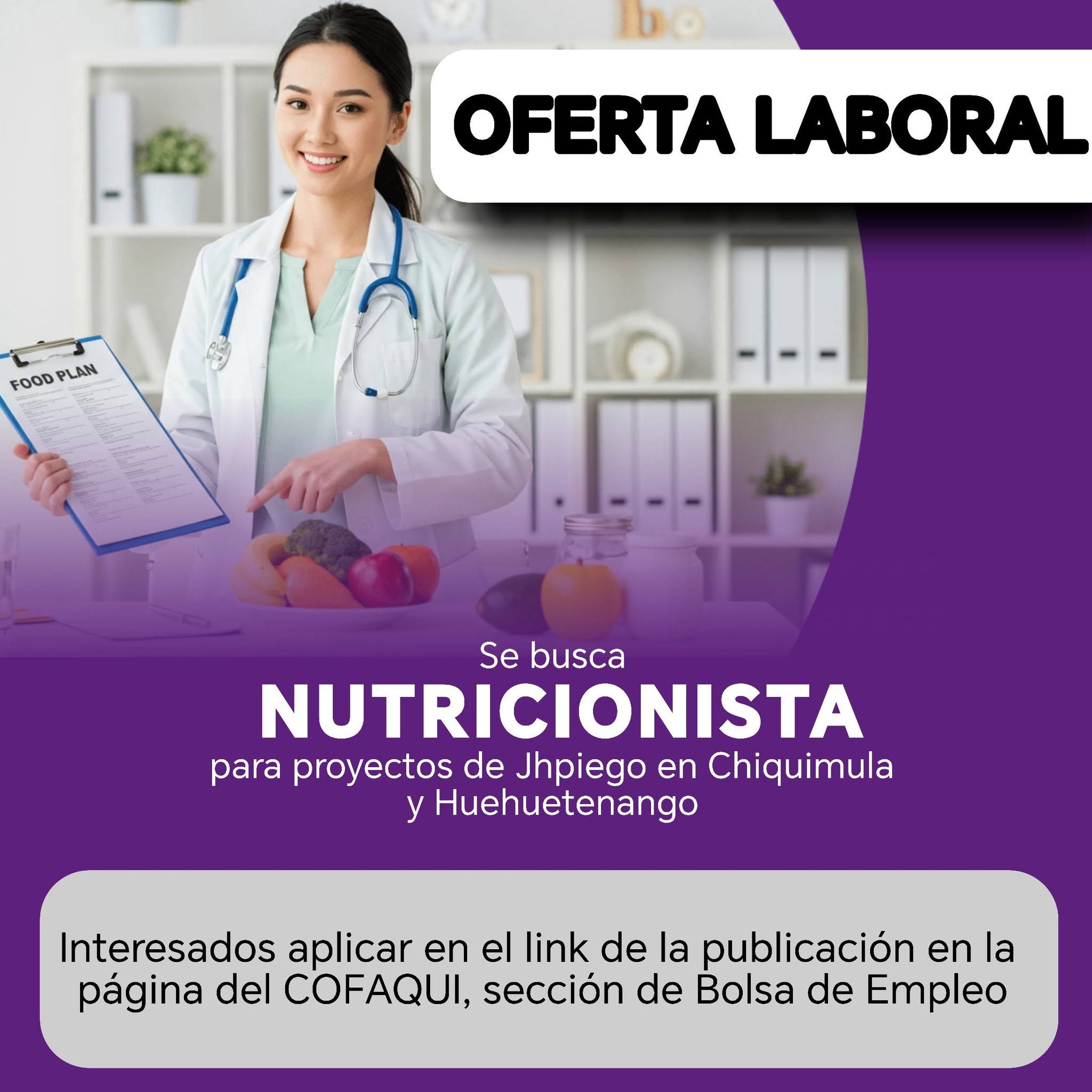 OFERTA LABORAL PARA NUTRICIONISTA