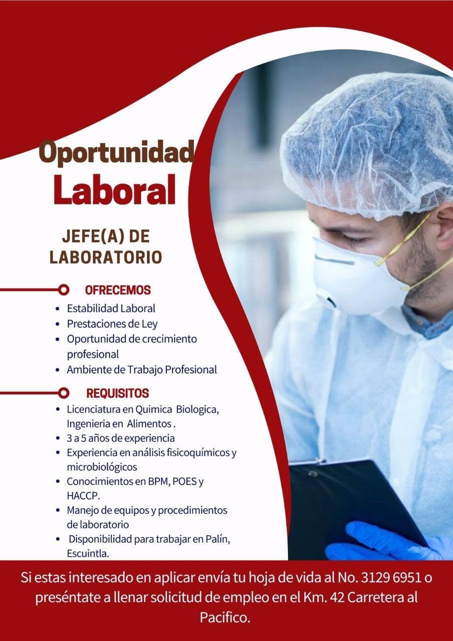 OFERTA LABORAL PARA QUÍMICO BIÓLOGO