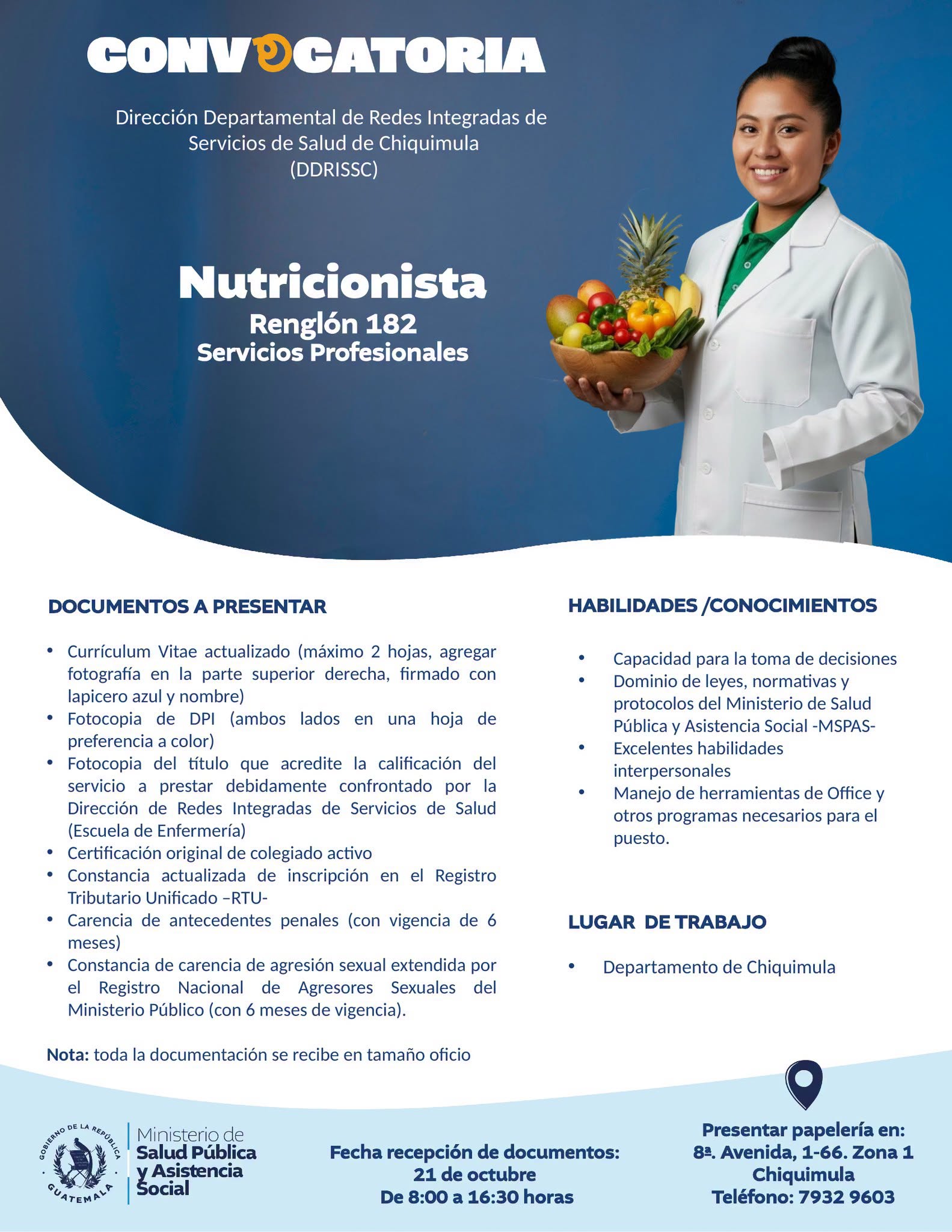 OFERTA LABORAL PARA NUTRICIONISTA EN CHIQUIMULA